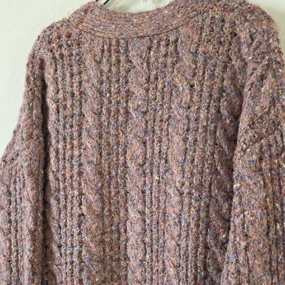 Forever 21 Cozy Brown/Light Purple Cable Knit Cardigan Sweater Size: Medium - Picture 8 of 8